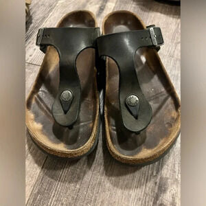 Birkenstock Gizeh Birko-Flor Thong black leather sandal size 36